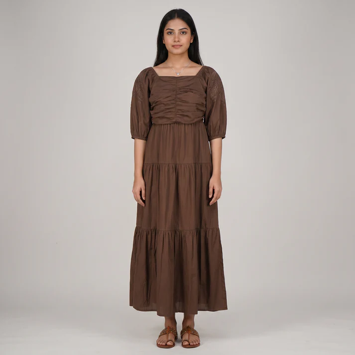 Cotton Solid Flared Dress